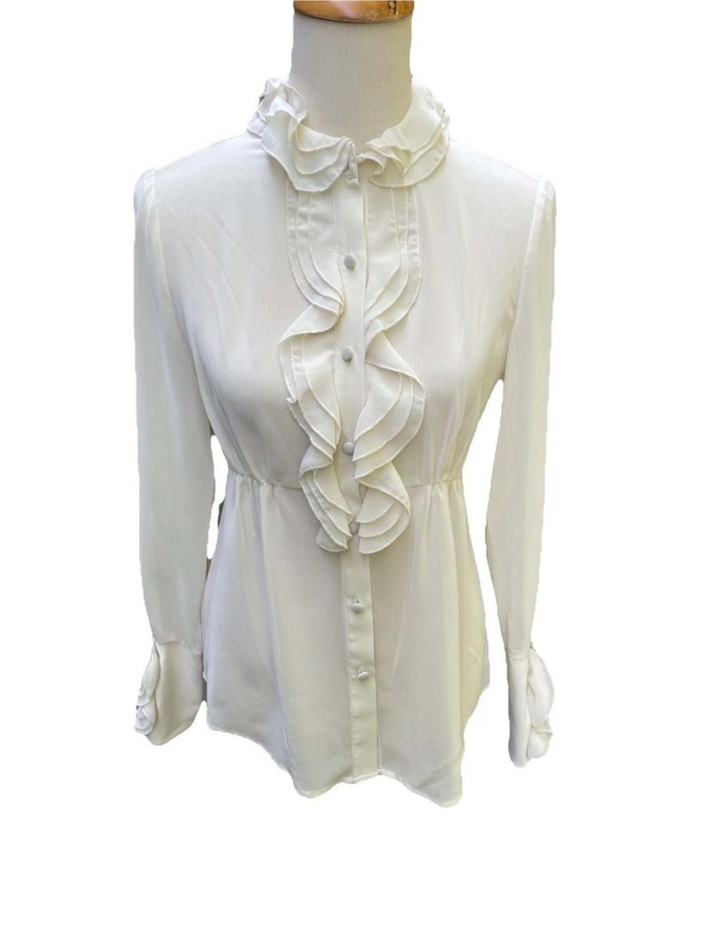 WD.NY Ivory Ruffled Button-Down Blouse~ Vintage